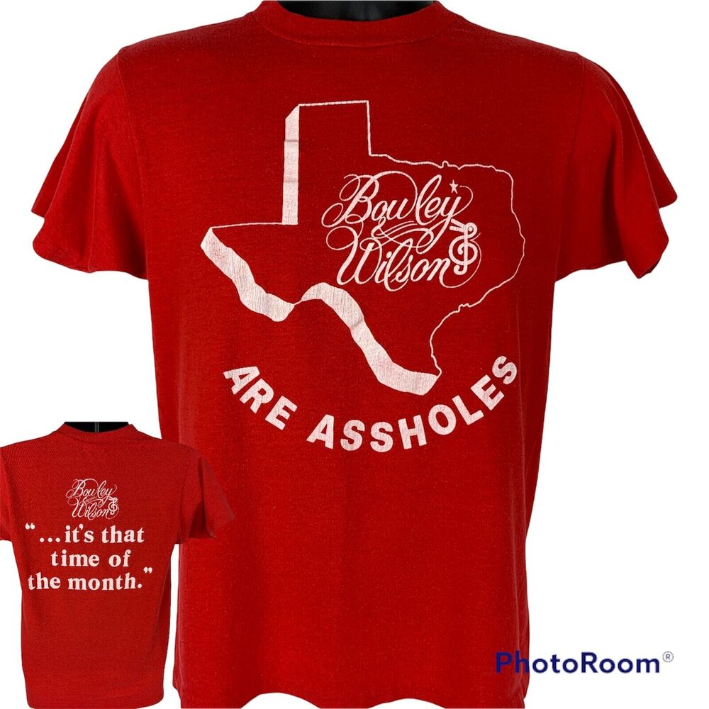 Vintage 80s Bowley and Wilson Are A-holes T Shirt Texas Comedy USA Red S Small